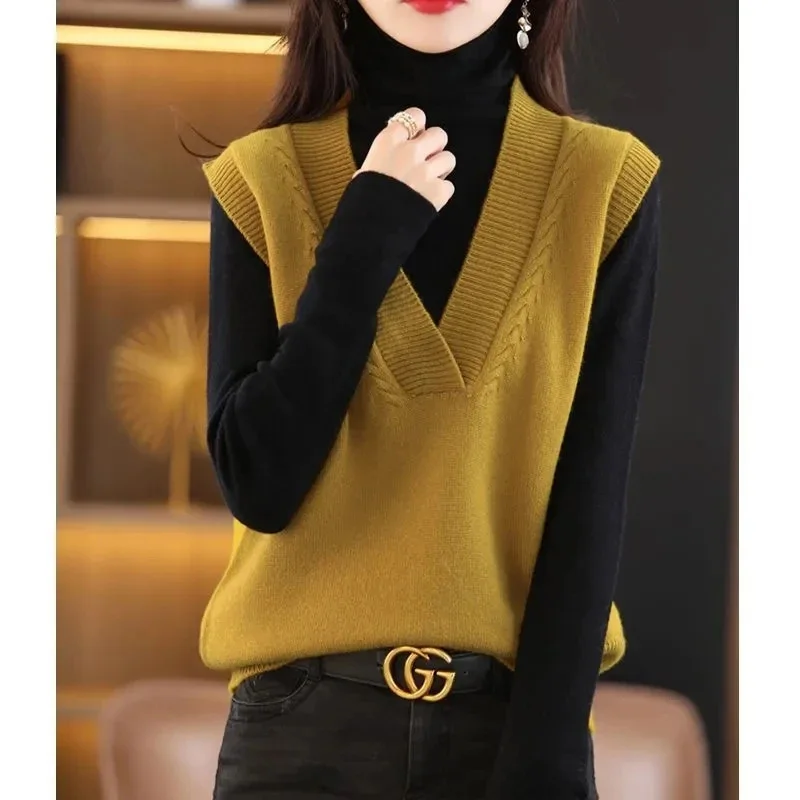 Women\'s Jumper Solid Cotton Cashmere Knitting Vest Spring Autumn Casual Knitwear Female Top loose sweater