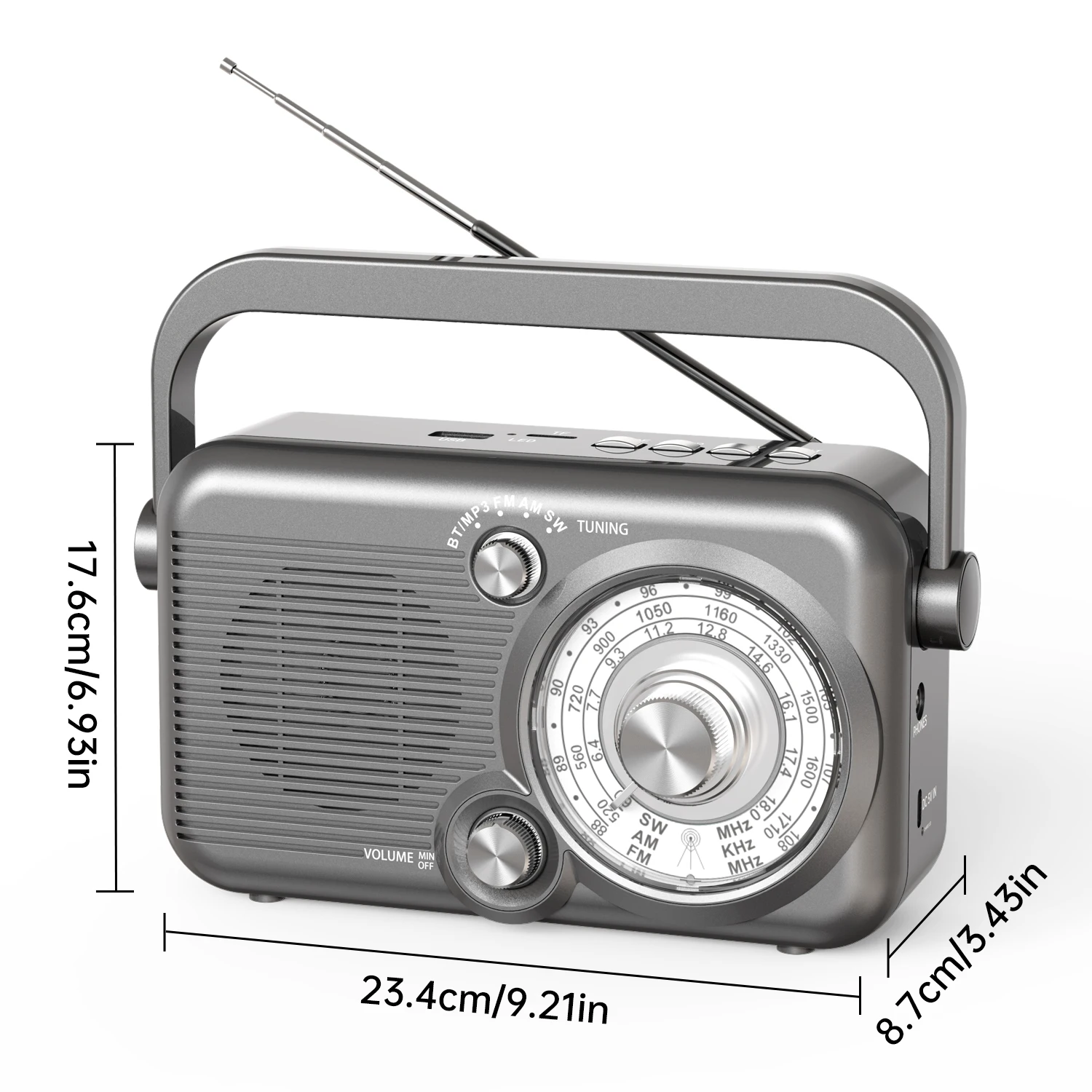 Portable multi-function radio AM/FM/SW multi-band, USB charging, TF card playback, with antenna, convenient to carry, easy to us