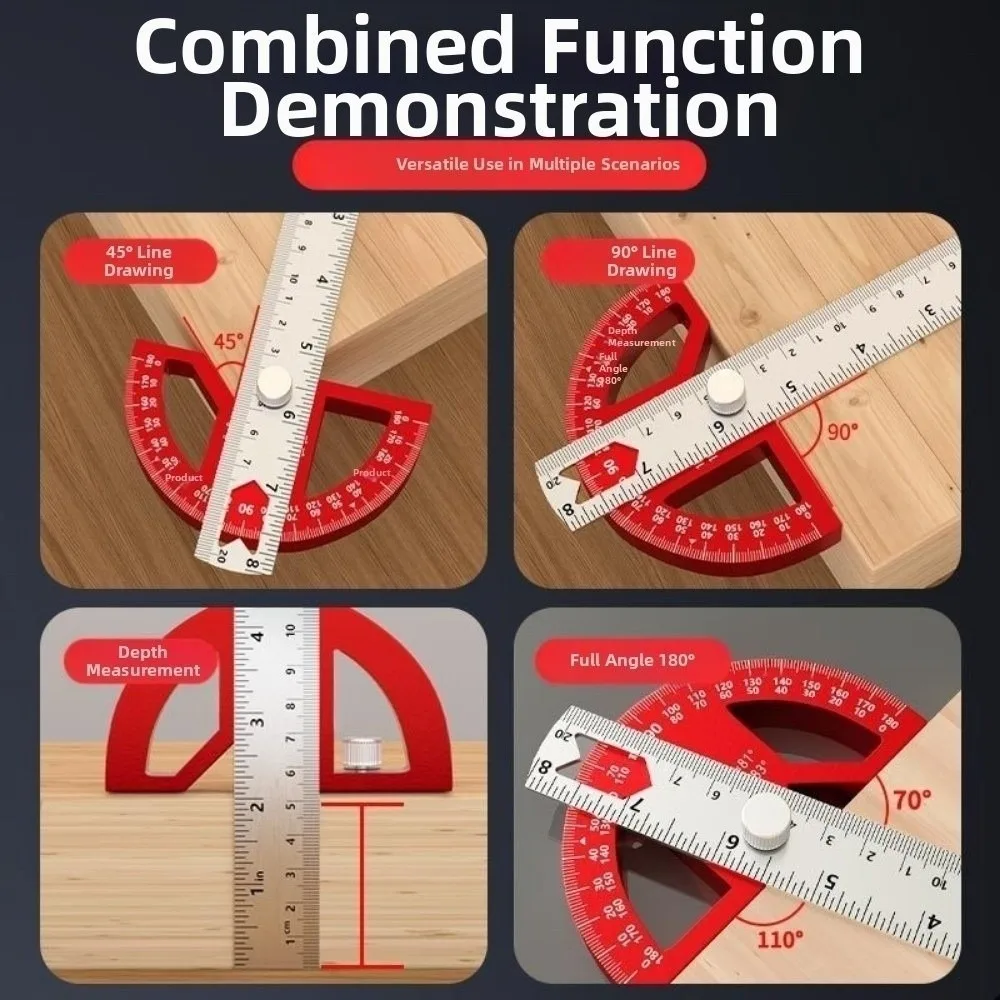 Multi-functional Angle Ruler Adjustable Woodworking Protractor Right Angle Inch & Metric Marking Gauge Woodworking Measurement