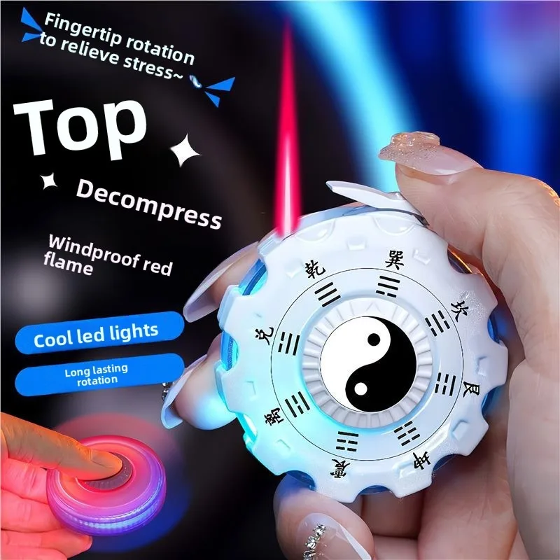 Internet Celebrity Glowing Rotating Windproof Lighter, Inflatable Cool Stress-relieving Top, Perfect Gift for Your Boyfriend