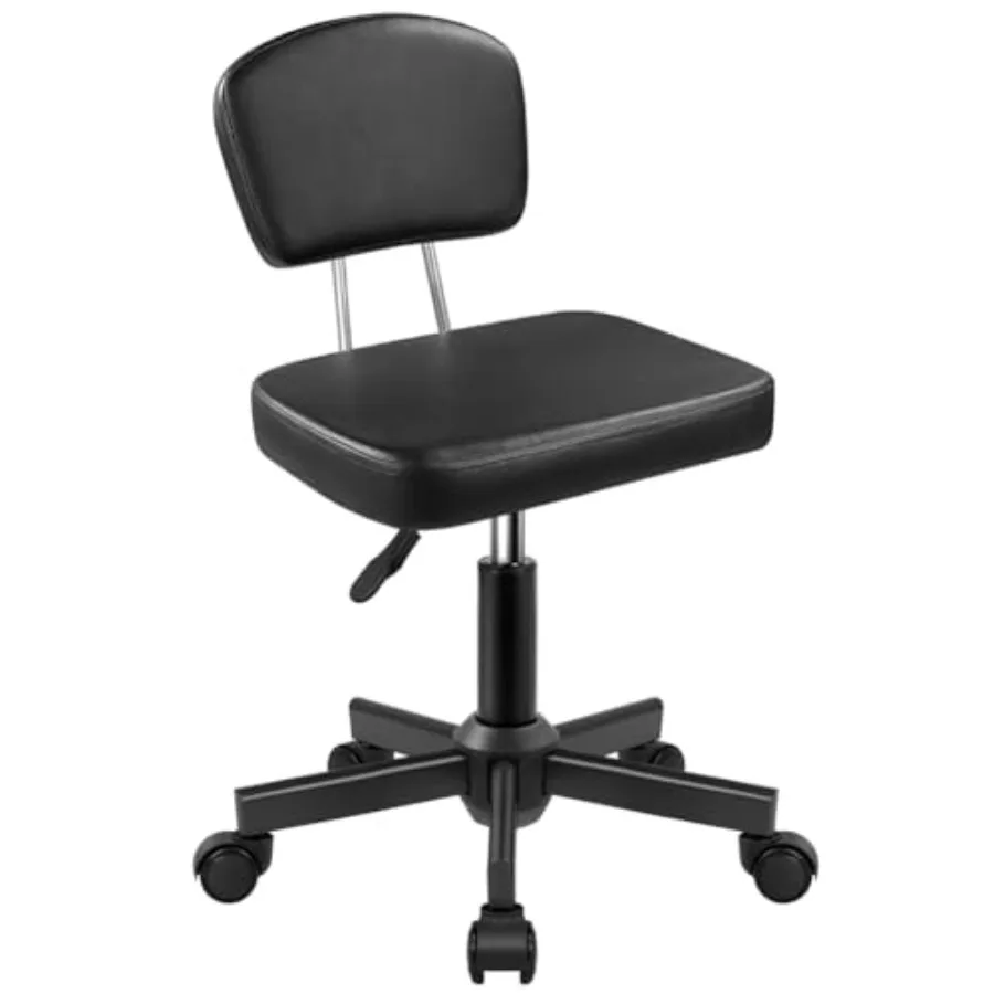 

Rolling Stool Chair with Backrest Height Adjustable 360° Swivel Stool with Wheels Square Seat PU Leather Rolling Stool for Bedr