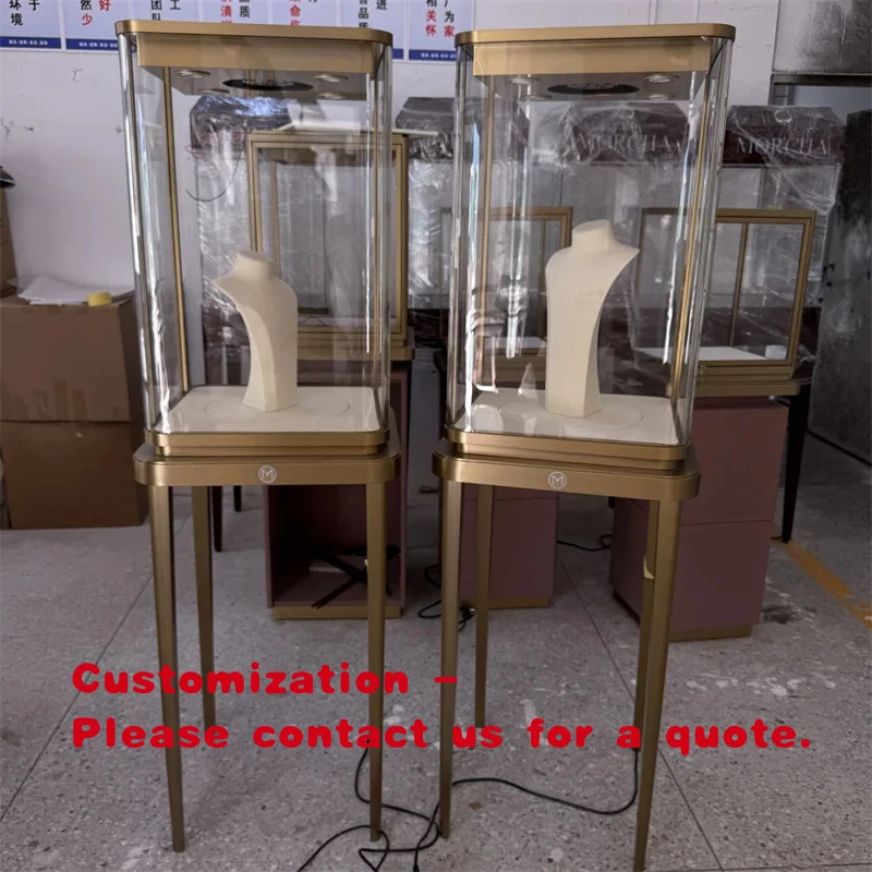 custom.Luxury Jewelry Store Showcase Adjustable Lighting Tempered Glass Cabinet LED illuminated