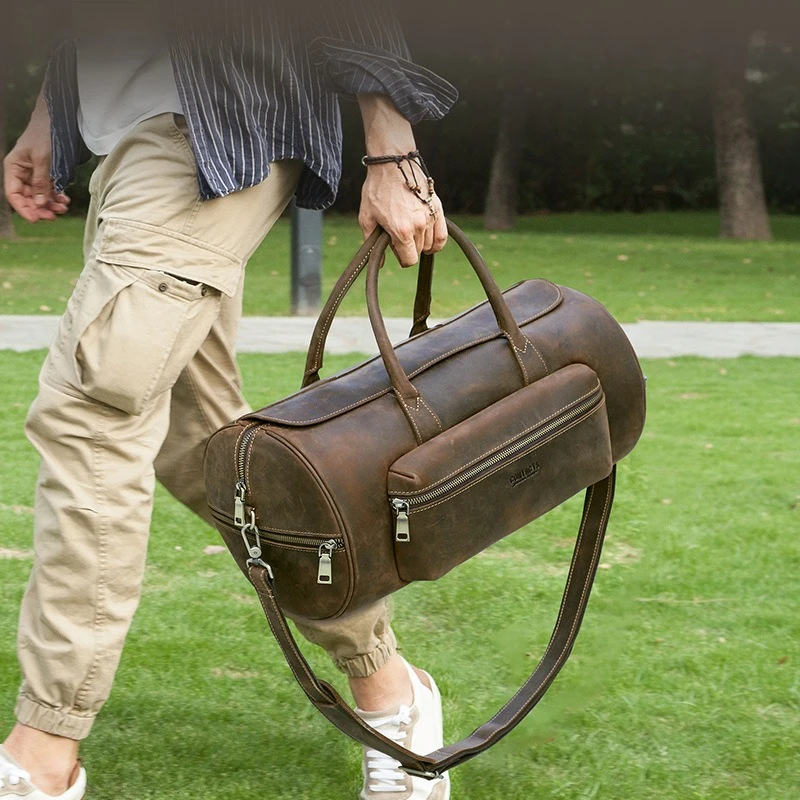 Travel Bag Short Trip Organizer Large Capacity Handbag Genuine Leather Retro Bag Unisex Leisure Travel Leisure Bag Retro