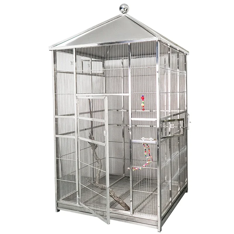 Large Stainless Steel Bird Cage With Roof Covering For Parrots