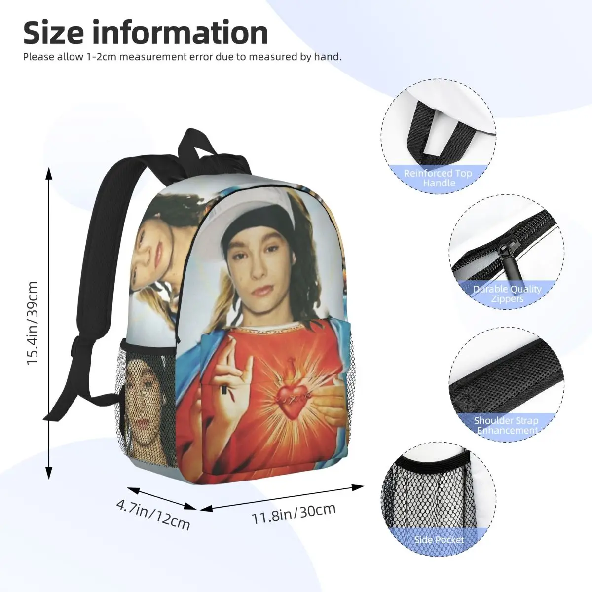 Tokio Hotel Tom Kaulitz Music Band Backpack Daypack Large Capacity Boys Girls BookBag Shoulder Bags for Men Women School Bag