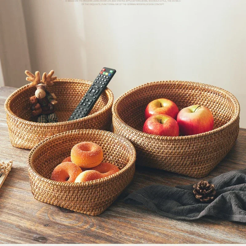 Artisan Handwoven Storage Baskets Porch Sundries Makeup Organizer Natural Autumn Teng Practical Picnic Basket Elegant Durable