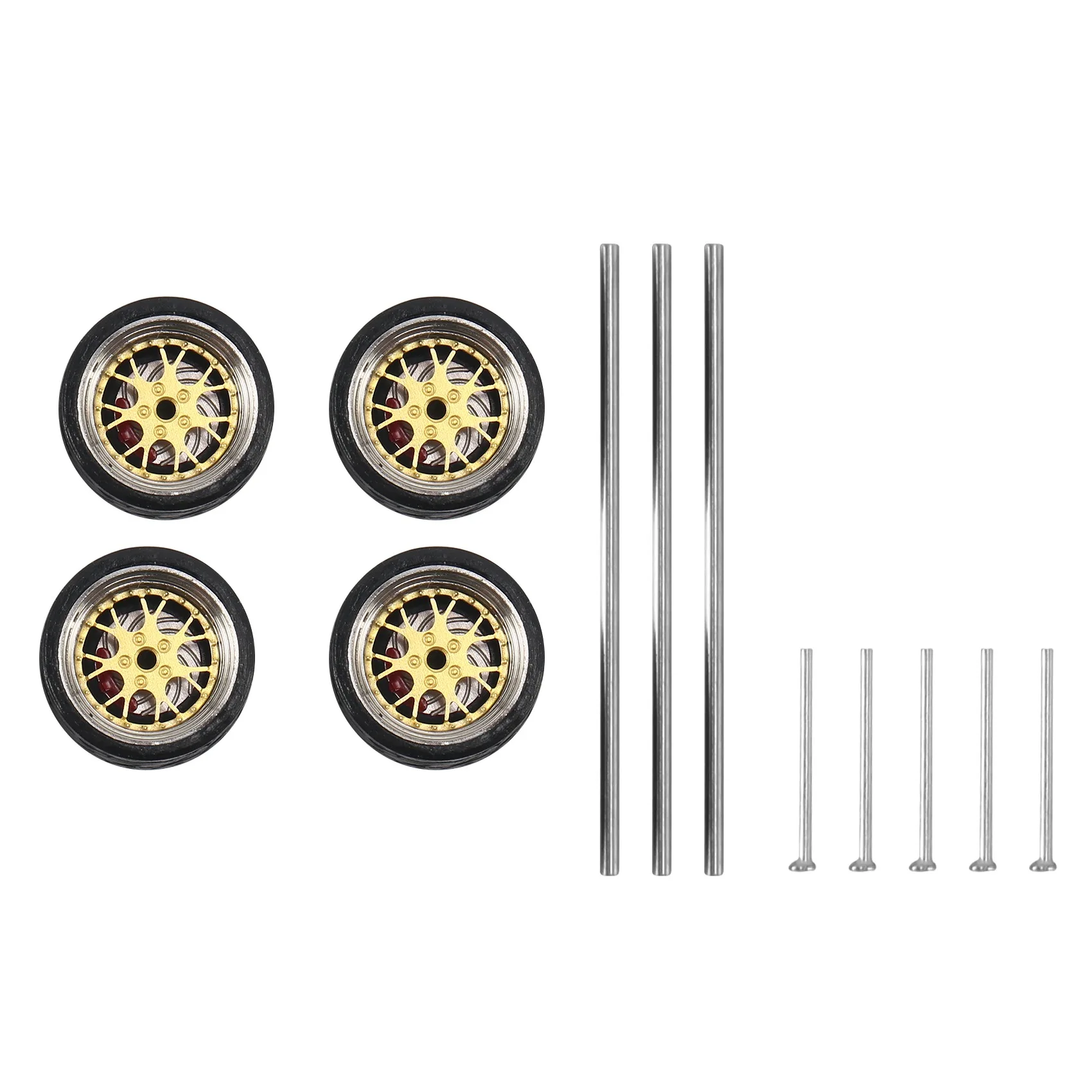 4Pcs 1/64 Modified Wheels Rubber Tires with Brake Disc Axles and End Cap Upgrade Parts for RC Model Car A6