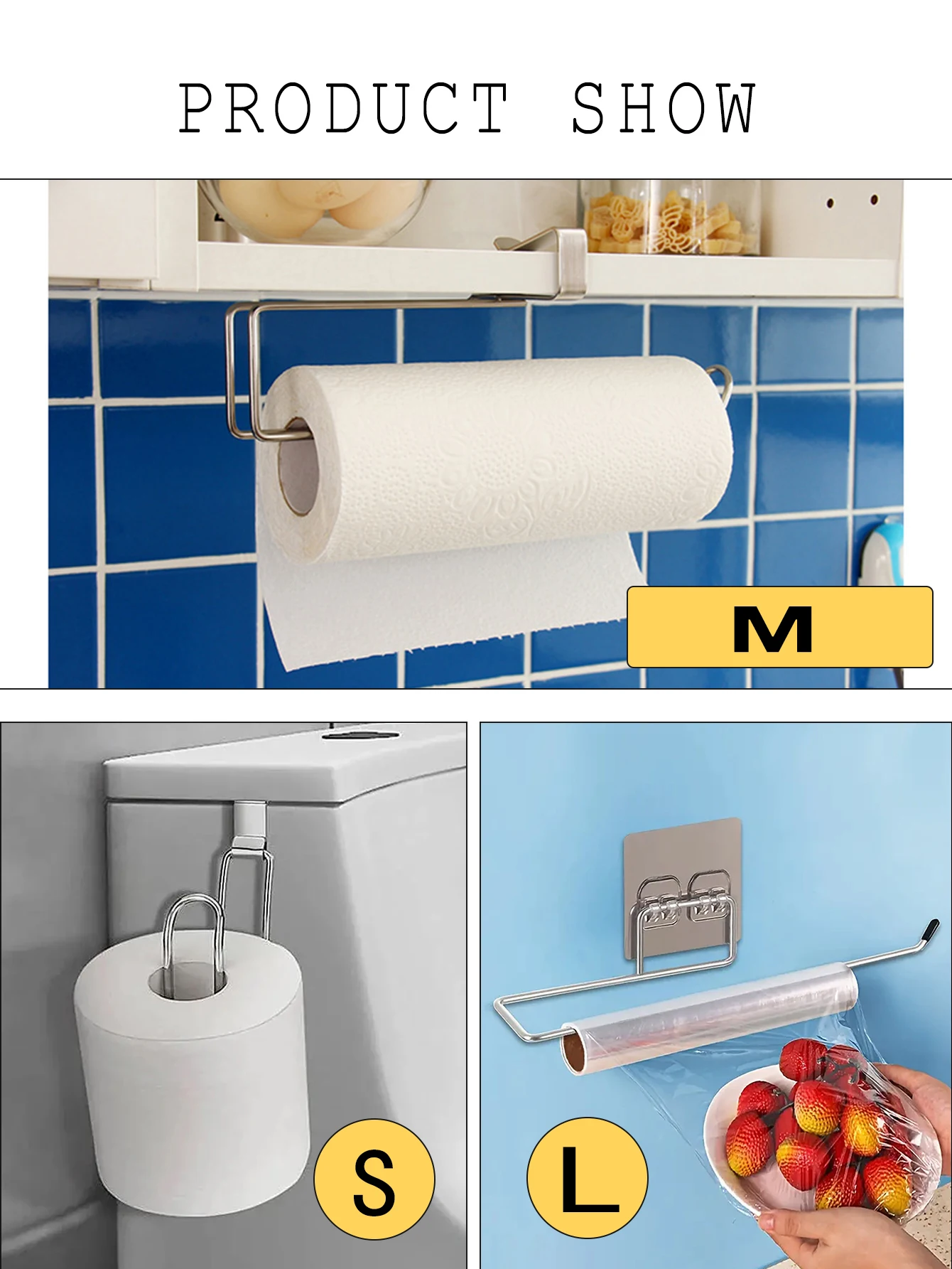 Stainless Steel Wall Mounted Paper Towel Holder No Drill Adhesive Toilet Roll Holder for Kitchen Bathroom Under CabinetDispenser