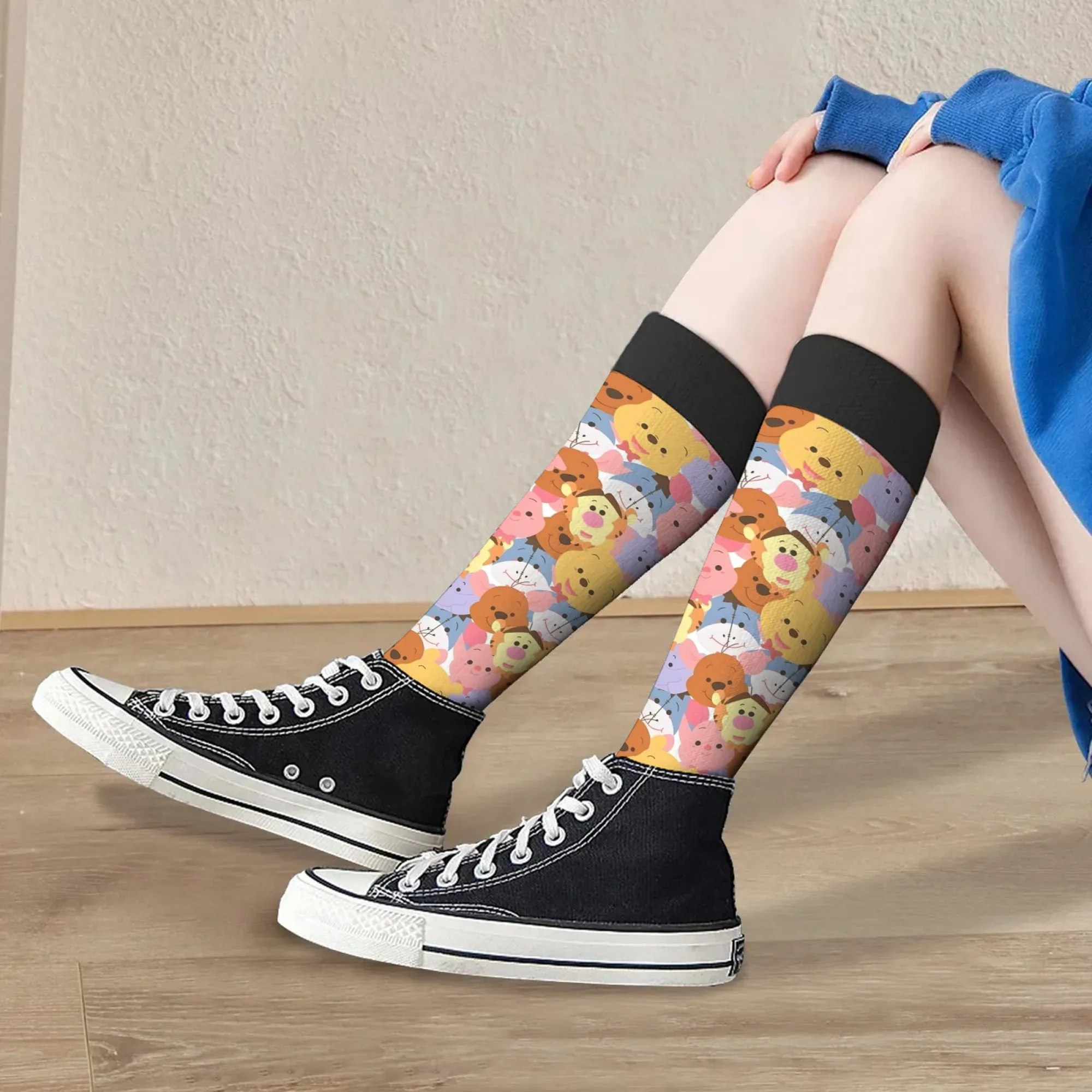 

Funny Winnie the Pooh Pals Print Men's Socks Novelty Harajuku Retro Street Hip-Hop Compression Socks Casual Party Holiday Gift