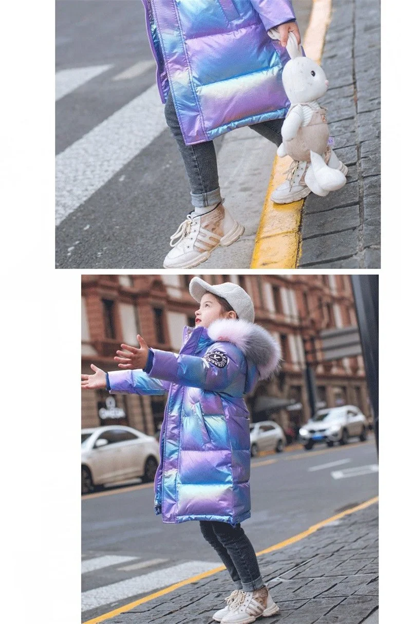 -30℃ Winter Down Long Jacket Girls Thick Warm Hooded Cotton Coat Children Clothing 5-14 Years Kids Parka Snowsuit Outerwear