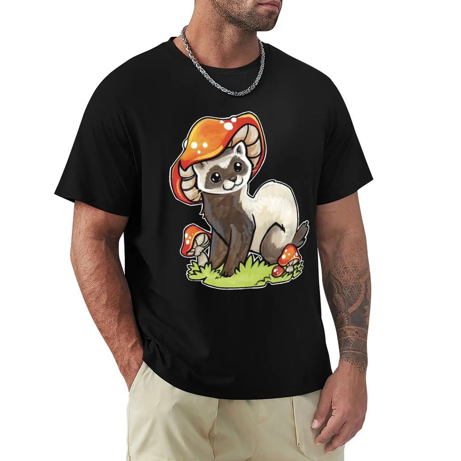 

Футболка с грибной шляпой и хорьком, блузка, топы больших размеров, рубашки, мужская футболка с рисунком