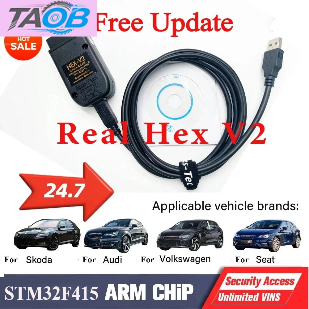 HEX V2 For VAG 1996-2026 Update Unlimits VINs Real V2 Vagcom 24.7 Online With Logo Hardware Usb Interface Diagnostic Coding