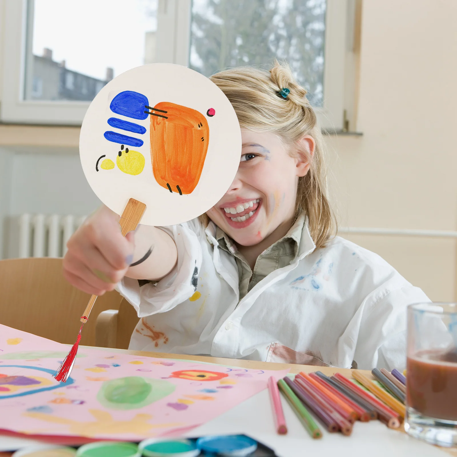 Éventail vierge pour enfants, 2 pièces, accessoire de dessin Graffiti, éventails inachevés faits à la main pour les arts et l'artisanat créatifs, bricolage