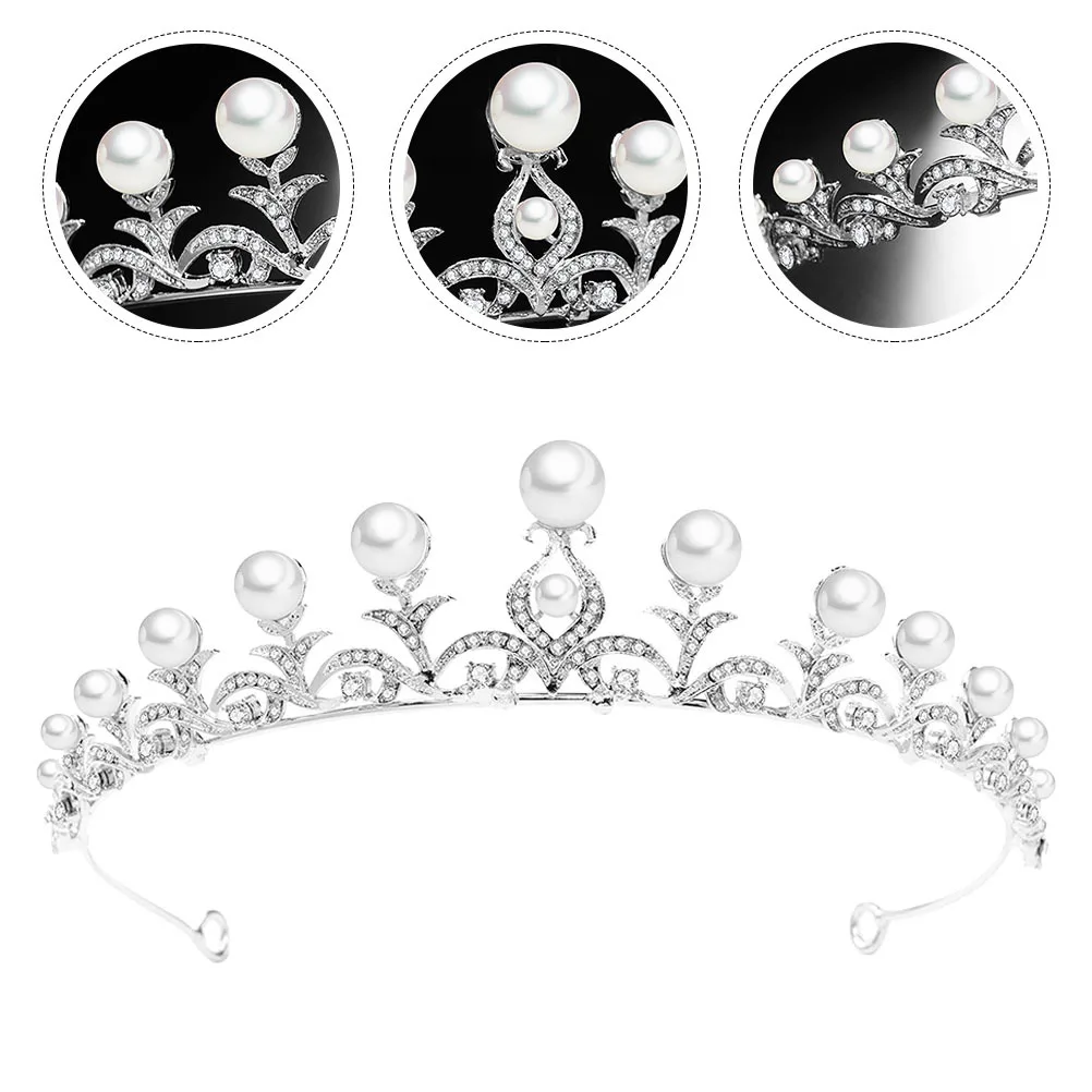 

Pearl Crown Bridal Rhinestone Tiara Chic Wedding Headpiece Hair Accessories Elegant Bride Crown for Wedding Photography