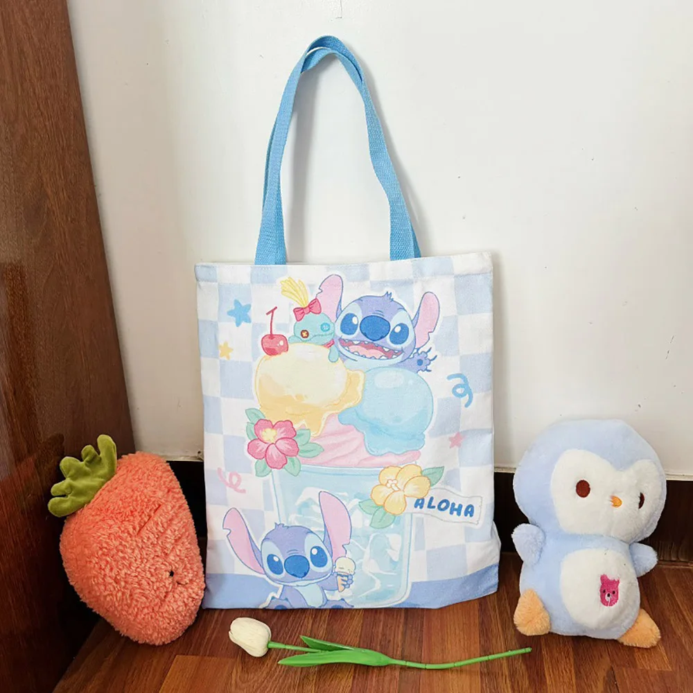 Stitch Cute Cartoon Canvas Bags Fashion Shoulder Bags Large Capacity Casual Satchel Student Schoolbag Handbag Portable Backpacks