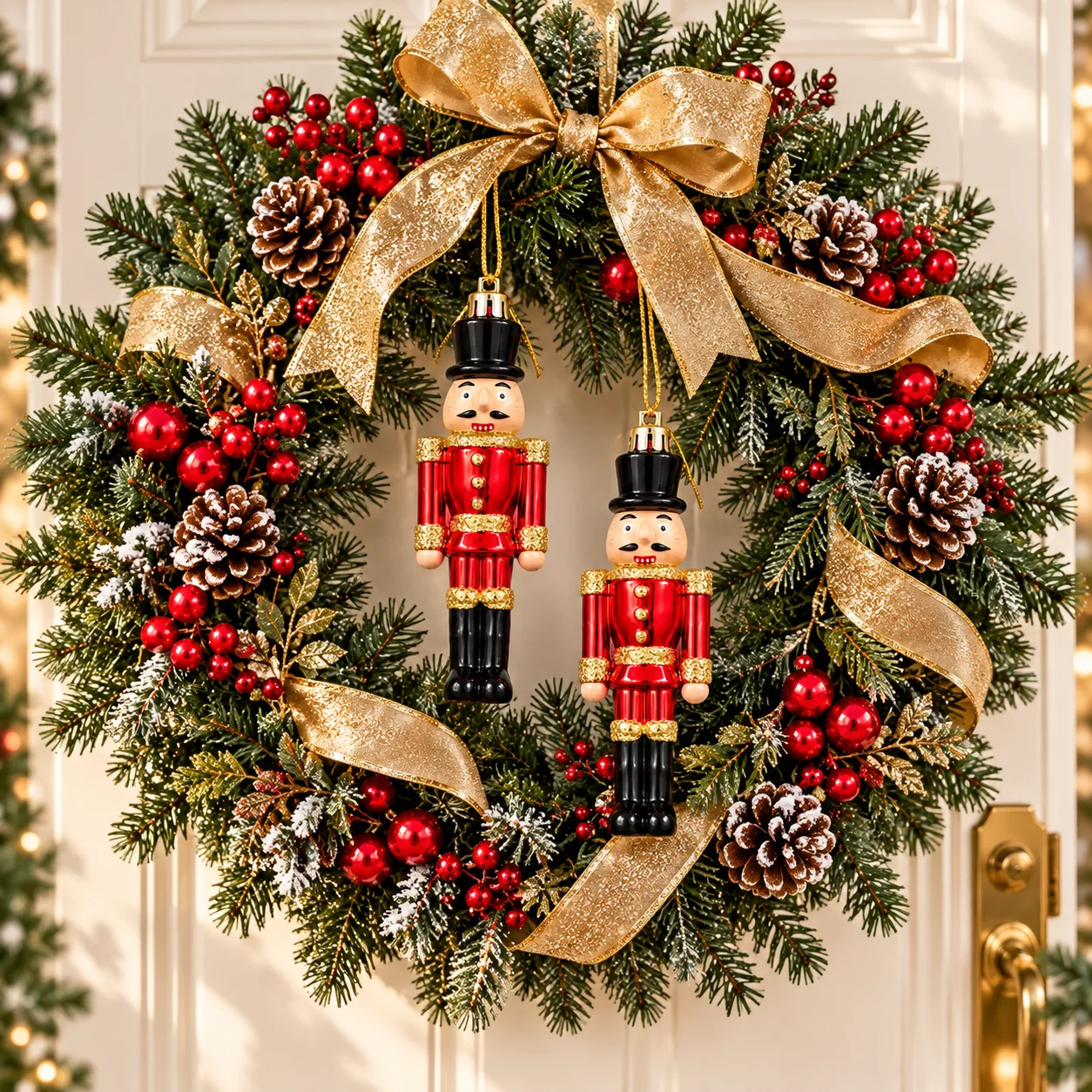 8 Pcs 12.5cm Red Mirror Glittered Nutcracker Christmas Ornaments Shatterproof Xmas Tree Hanging Decor for Holiday Home Party