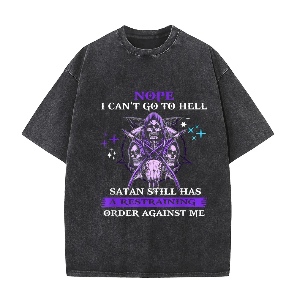 Nope I can't go to hell Satan still has a restraining order T-Shirt Топ Y2k Graphic T Shirts Daily Essential Short Sleeve Tee