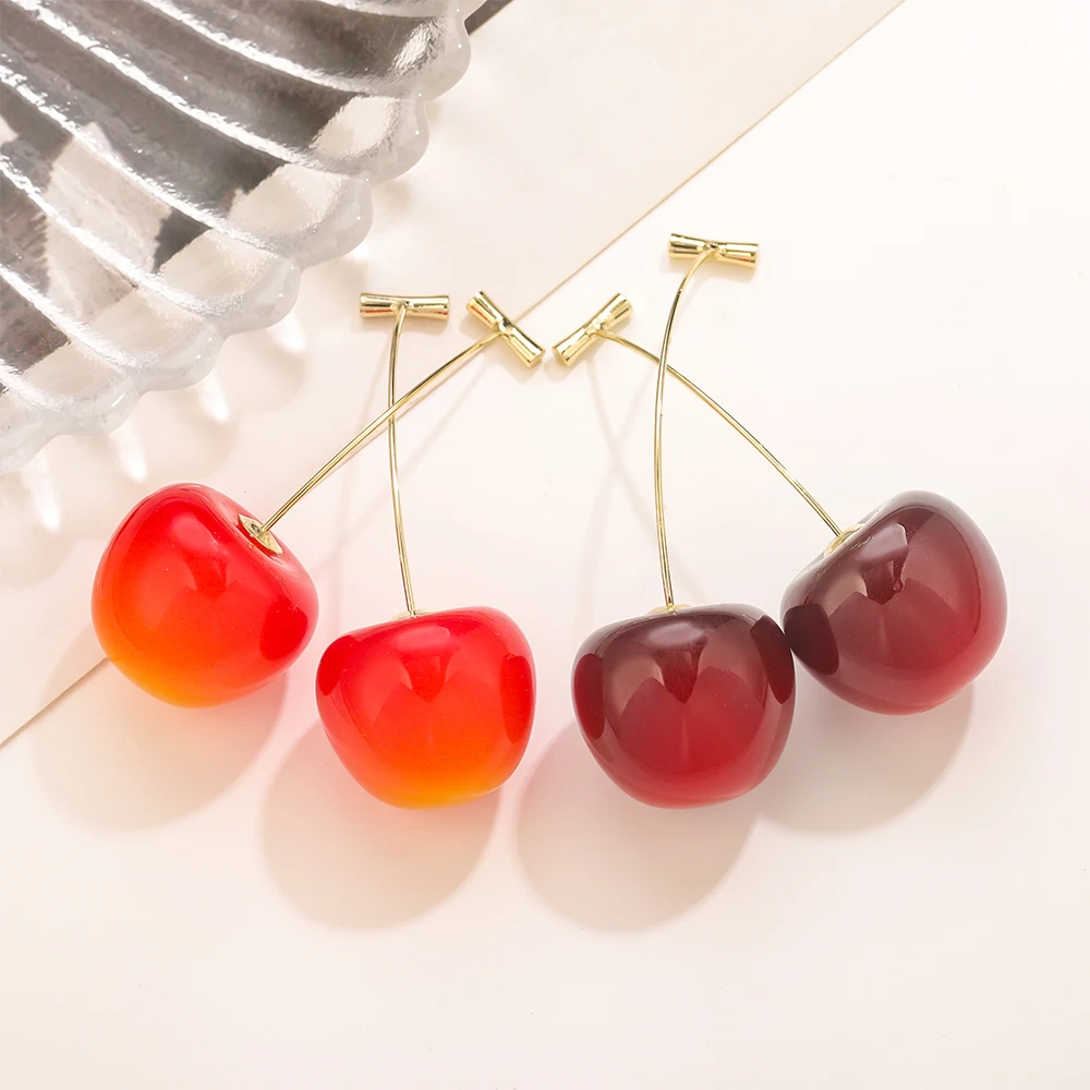 A Pair of Copper Burgundy Cherry Earrings Fashion Simple Fresh Sweet Cute for Women Trendy Wedding Party Korean Ear Jewelry Gift