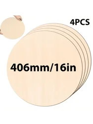 1/2/4 Piece Set 16 Inch Handmade Wood Round, 3mm Thick - Blank Round Wood Pieces for Painting, DIY Door Hanging and Home Decorat