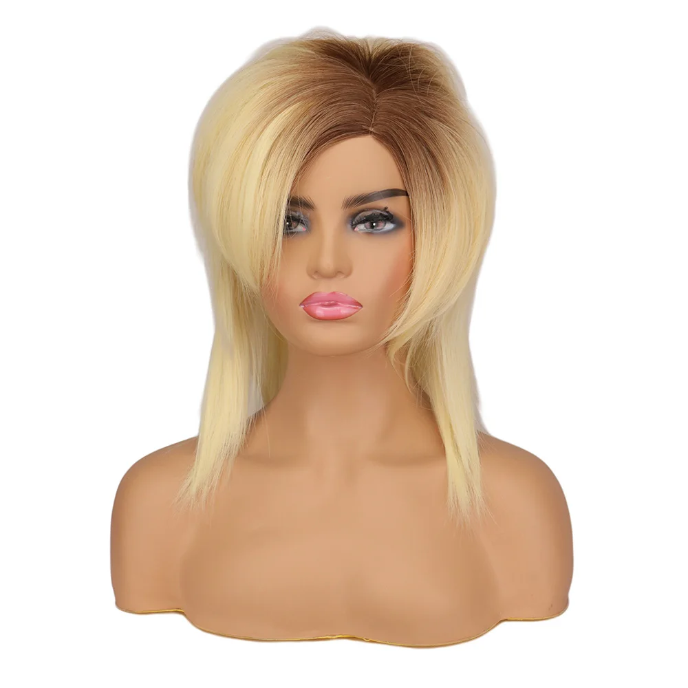 WHIMSICAL W Synthetic Wigs Long Straight Synthetic Hair Wig Ombre Brown Blonde Full Wigs for Women with Bangs Hair