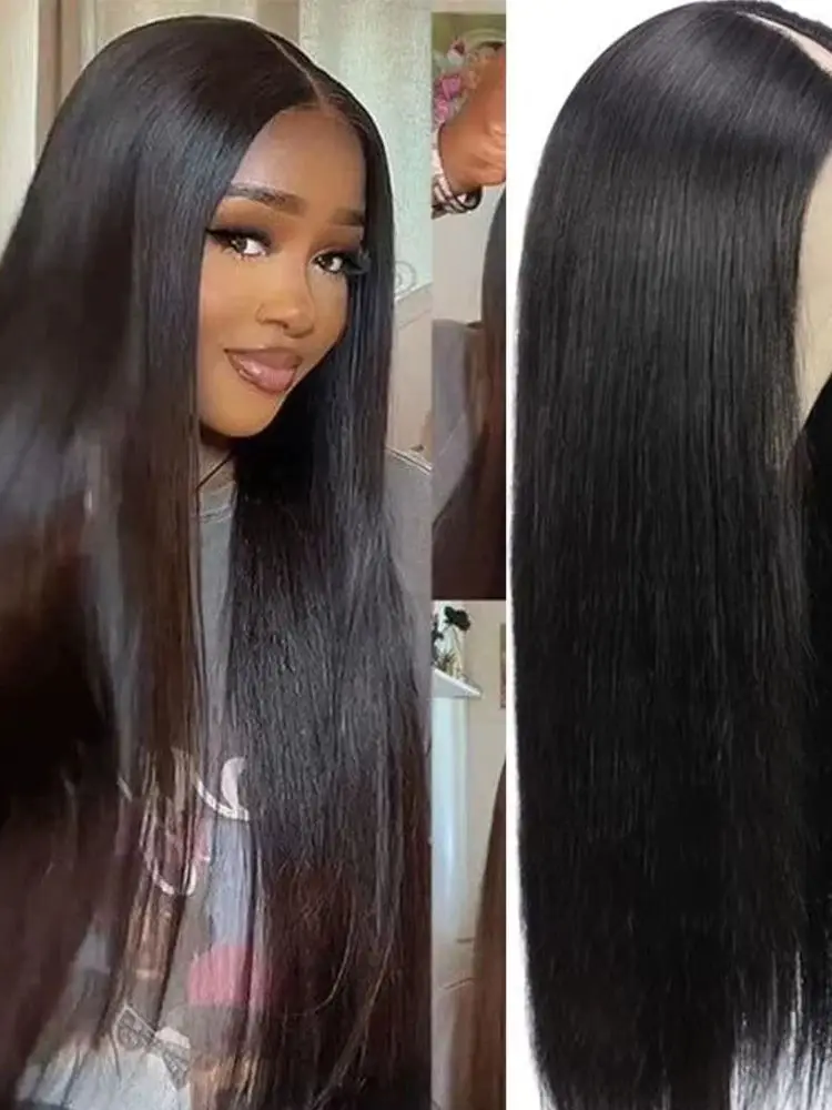 Cheveux raides V partie perruque 16-36 pouces mise à niveau 180 densité tête pince en demi-cheveux perruque brésilienne sans colle perruques de cheveux humains pour les femmes