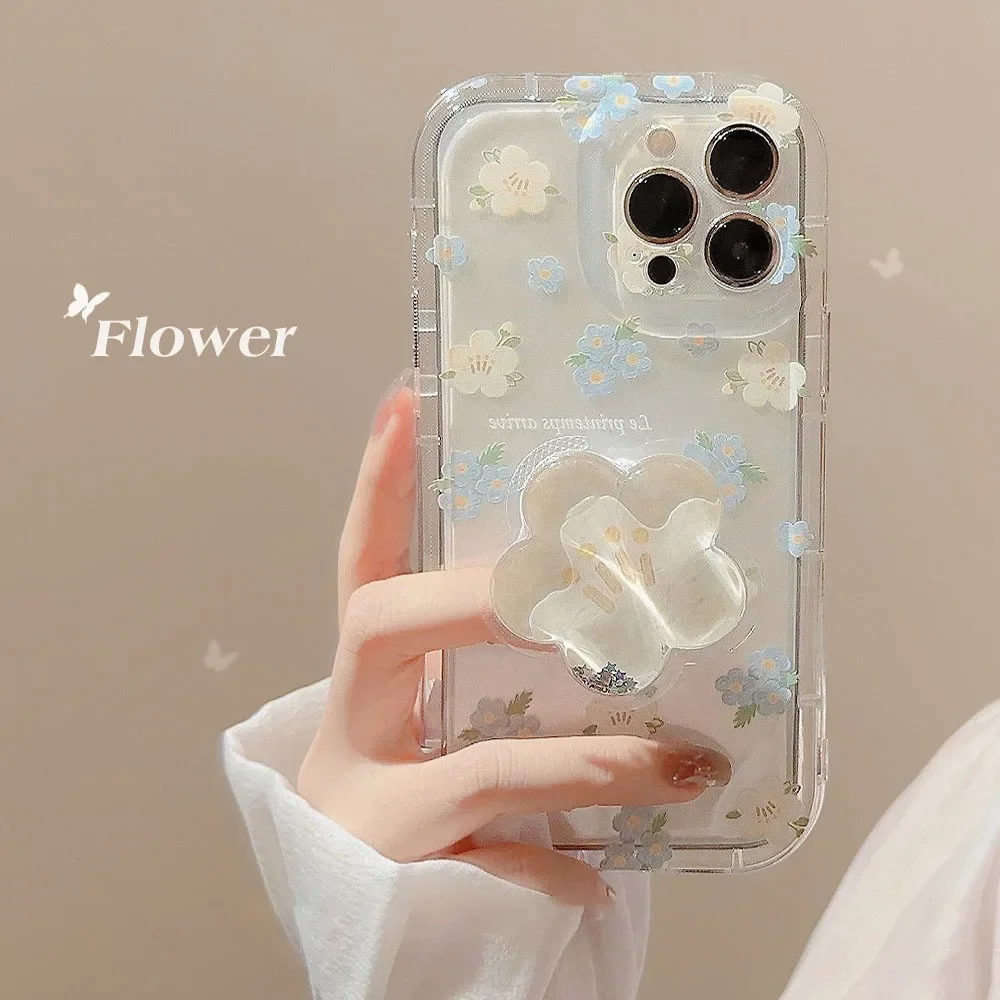 Lovely Artistic Flower With Holder Phone Case For Xiaomi Mi 14 13 12 11 Lite Mi 12T 13T Pro Poco F5 X6 X3 Pro Air Cushion Cover