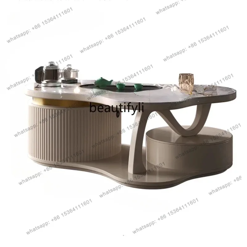 

Living room household small apartment office integrated Italian minimalist cloud modern light luxury rock slab coffee tab