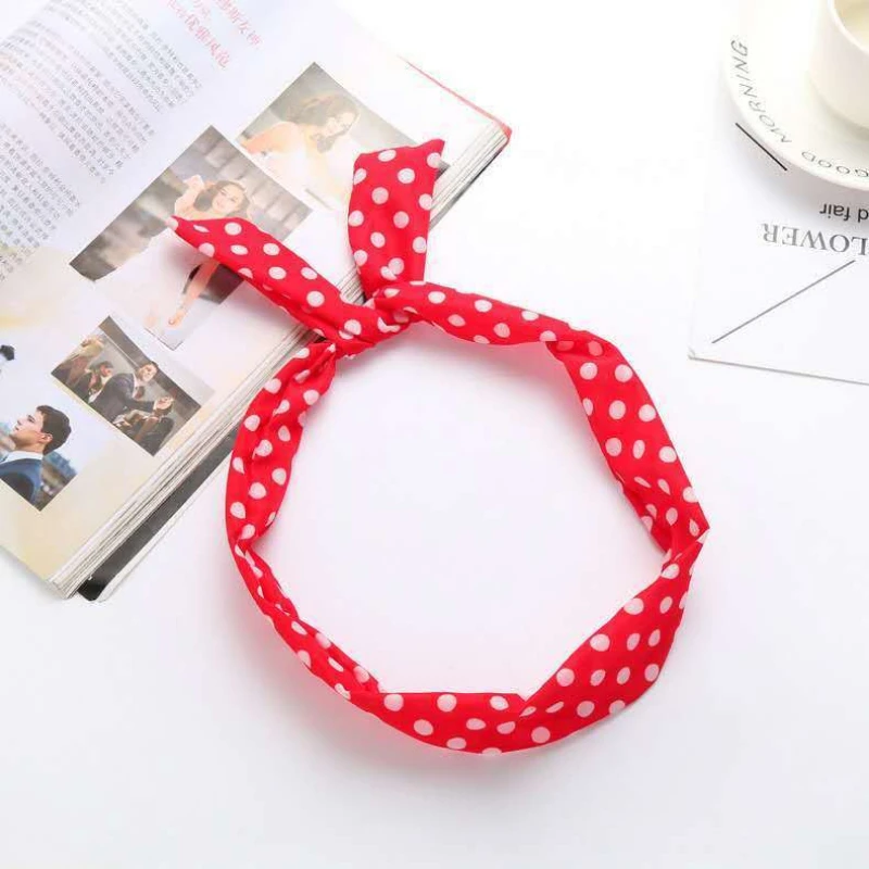 Internet Celebrity Stripe Hair Accessories Iron Wire Cross Knotted White Dot on Red Background Activity Rabbit Ears Bow Headband