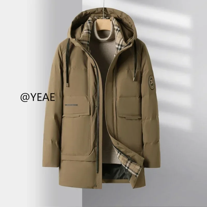 YEAE Designer Clothes Men Men's Long Men's Down Jacket Winter New Jacket Casual Warm White Duck Down Padding Hooded Coat Top