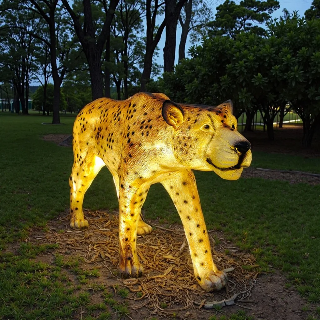 Outdoor Garden Decoration Life-Size PVC 3D Life Size Cheetah Sculpture Lion LED Christmas Animal Lantern Colorful IP65 Landscape