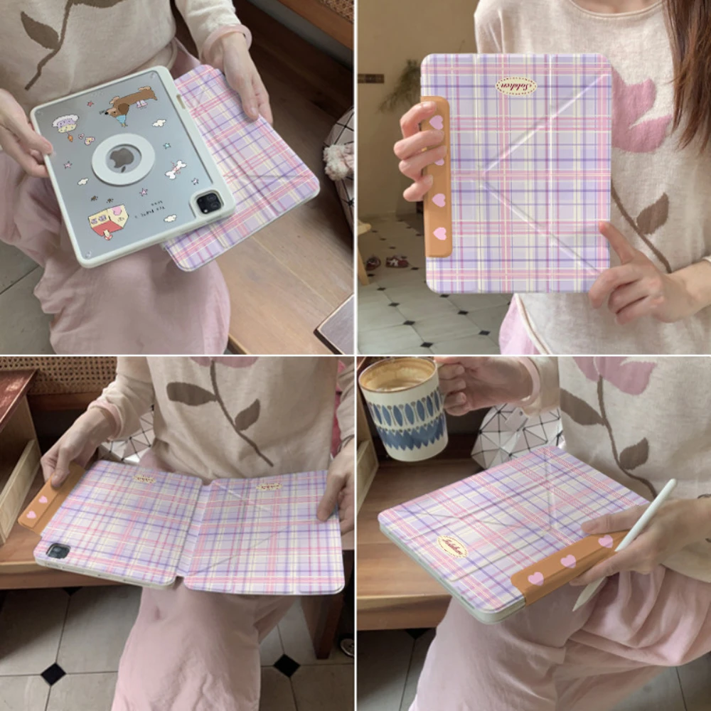 Purple Checkered For Magnetic Tablet Case For iPad Pro 11 12.9 13 M4 M3 M5 Shell 8.3 9.7 10.2 5/6/7/8/9 10/11th Air 4 5 6 Cover