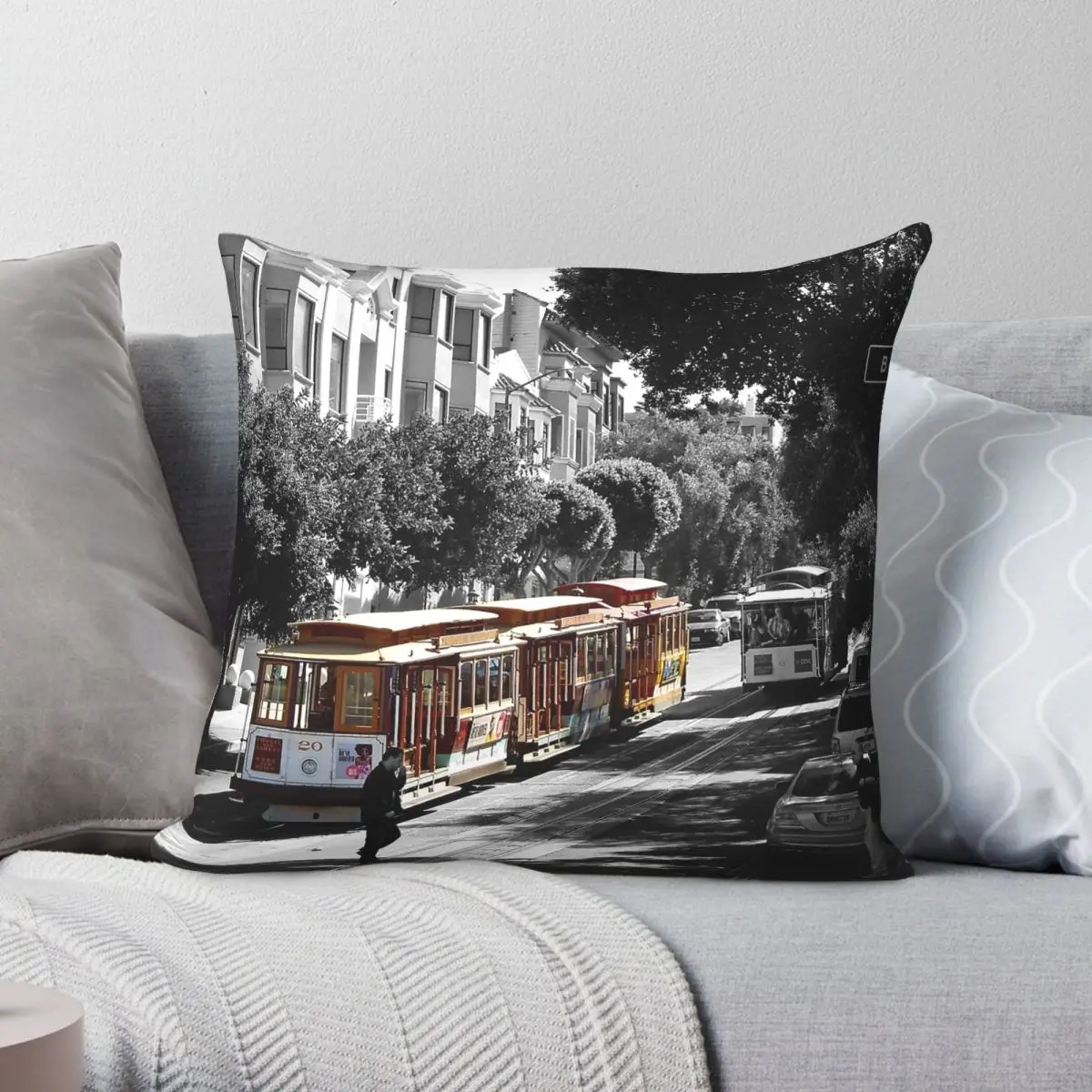San Francisco Cable Car Square Pillowcase Polyester Linen Velvet Printed Zip Decorative Pillow Case Sofa Cushion Cover