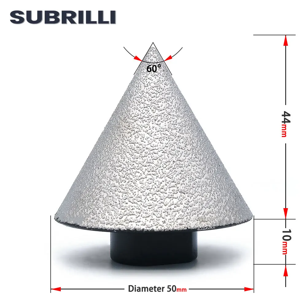 SUBRILLI 50mm Vacuum Brazed Diamond Beveling Chamfer Grinding Milling Bit For Tile Ceramic Marble Hole Drilling Cutter Finger