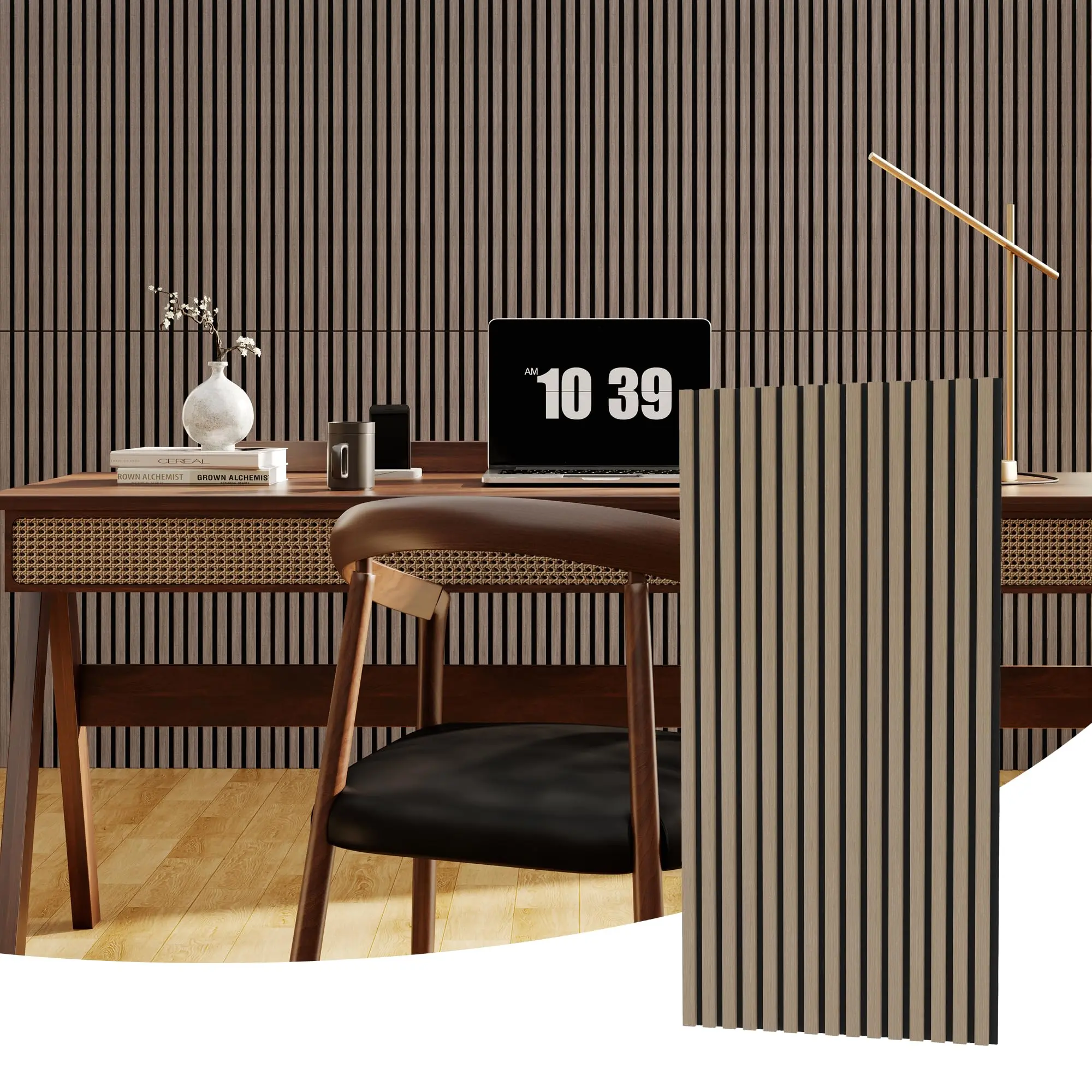 Image of 3D geriffelte Akustik-Holzlatten-Wandpaneele – Moderne schalldämmende dekorative MDF-Paneele, einfache Installation, schallabsorbierende Paneele mit natürlicher Holzoptik, ideal für die