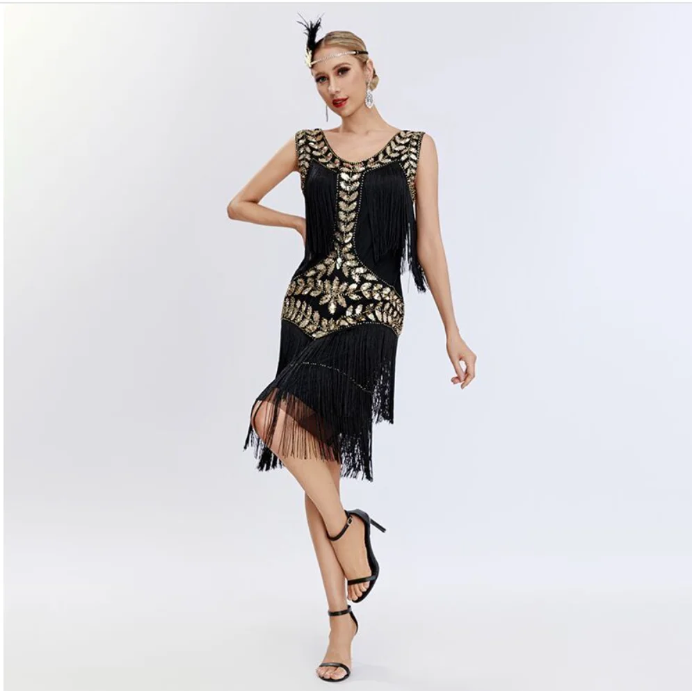 1920 European and American retro sequined dress Gatsby ball fringed dress party party beaded toasting dress