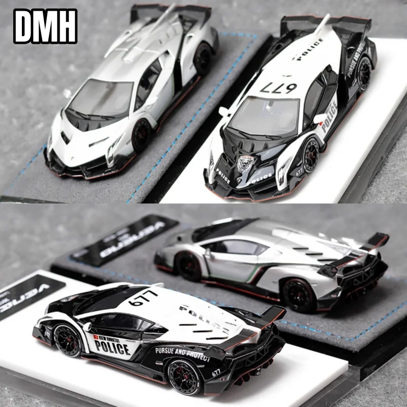 1:64, coche de policía Lamborghini VENENENO, modelo coleccionable de coche de simulación en miniatura estática de resina, adorno coleccionable para adultos.