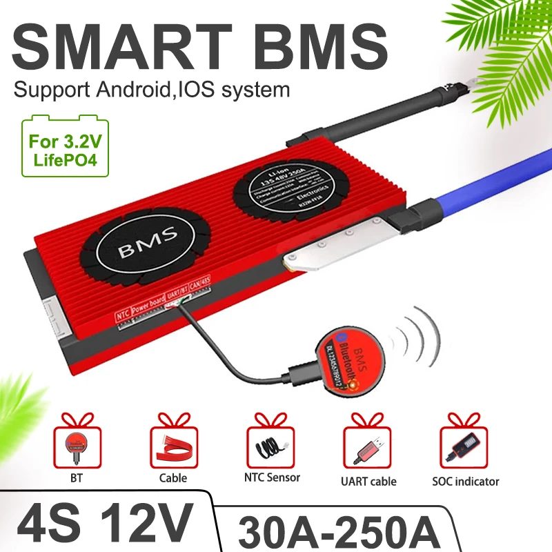 

BMS 4S LifePO4 30A 50A 60A 100A 120A 150A 200A 250A Bluetooth Android PC For Lithium Battery