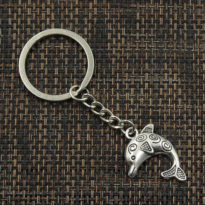 Fashion 30mm Key Ring Metal Key Chain Keychain Jewelry Antique Silver Color Plated Dolphin 24x30mm Pendant