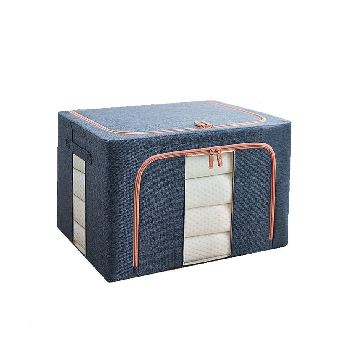 

Washable Cotton Linen Storage Box with Lid Navy Blue