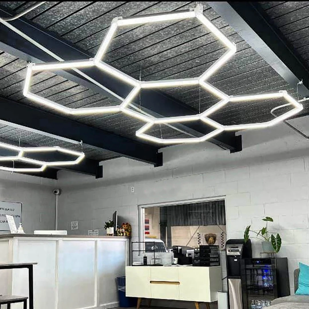 Garage Hexagon Led Ceiling Light Gym Barbershop Honeycomb Light 110V-240V Led Tube Lighting For Car Repair Detailing Lighting