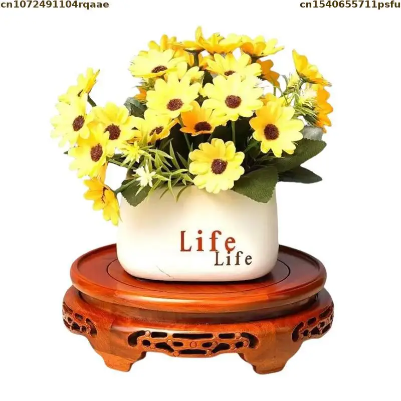High Quality Figurines Vase Flower Pot Wooden Sorting Table Display Stand Tea Sets Pedestal Plant Shelves Miniature Round Base