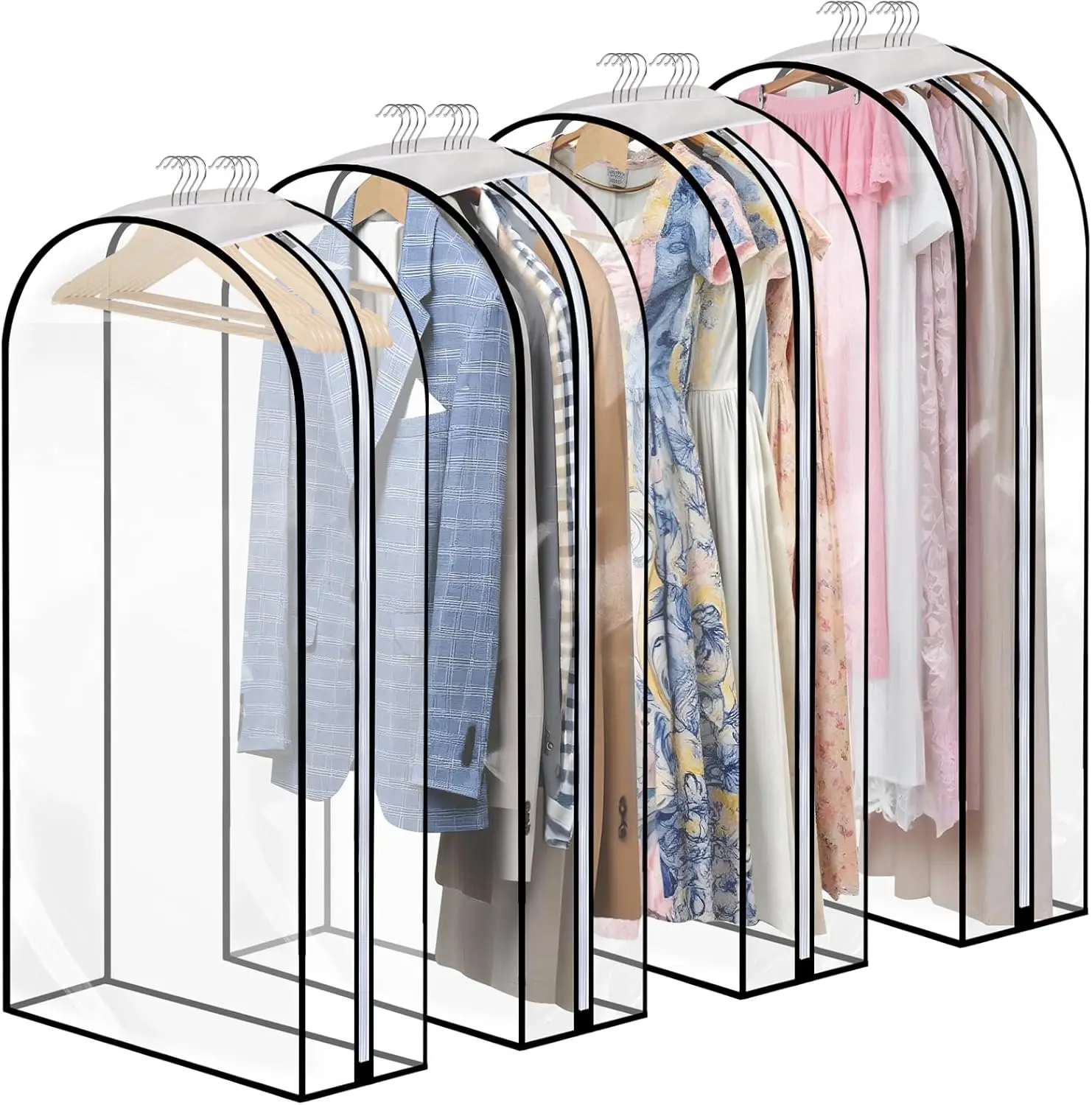 

4 Pack Clear Garment Bags with Side Zipper, 60" Clothes Covers with 10" Gusset, Transparent Hanging Suit & Coat Covers f