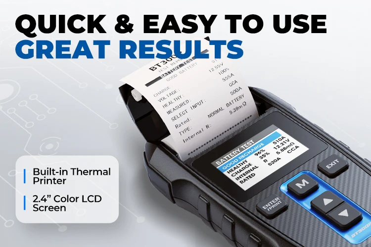 Factory BT300P Smart Digital Car Battery Capacity Tester LCD Display Battery Voltage Monitor Battery Tester with Printer