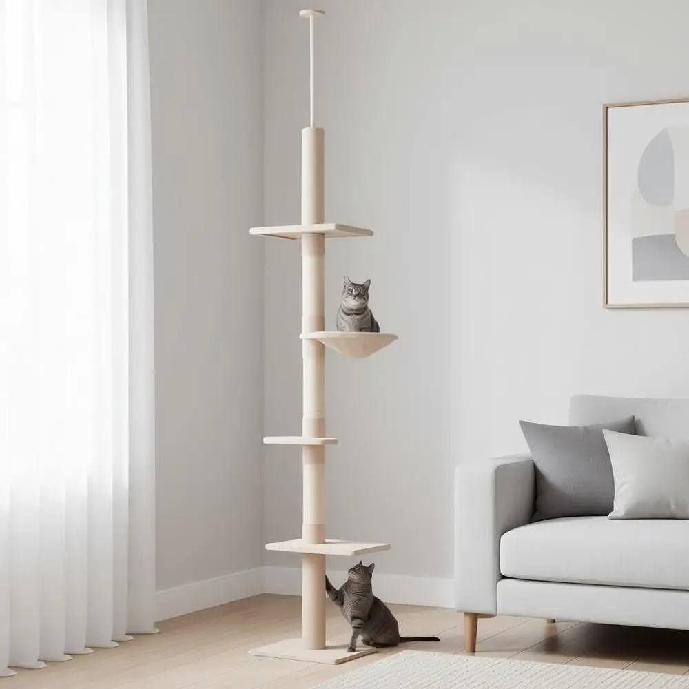 

Adjustable Height 5 Level Cat Tower with Scratching Posts, Hammock, Beige