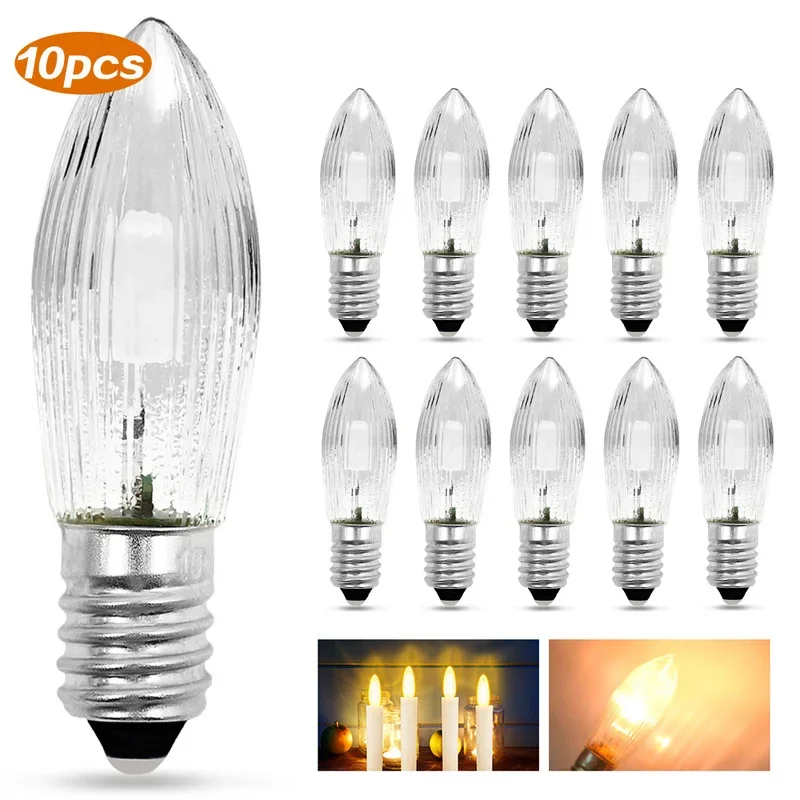 10pcs E10 LED Candle Light Replacement Lamp Bulbs for Light Chains 10V-55V AC for Bathroom Kitchen Home Lamps Bulb Decor Lights