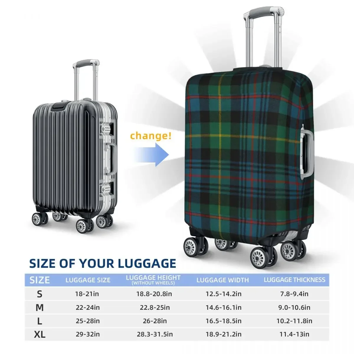 Fashion Green Tartan Plaid Suitcase Cover Dust Proof Gingham Luggage Covers Protector for 18-32 inch