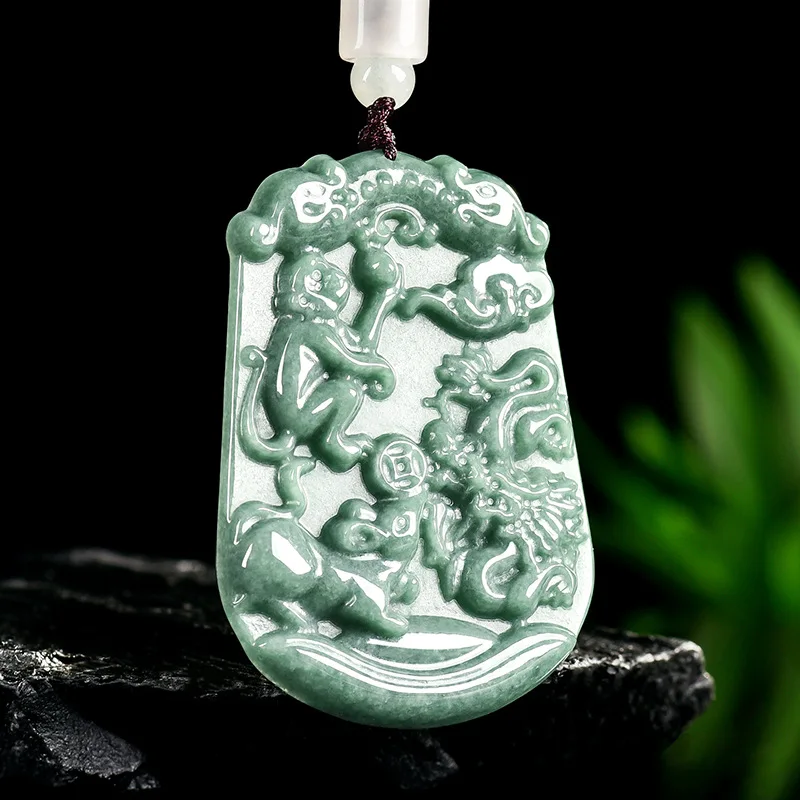

Зеленый Мьянма Жадеит Санхе Зодиак Подвеска Ювелирные Изделия Мода Винтаж Талисманы Настоящее Нефритовое Ожерелье Дизайнерские Очаровательные Аксессуары