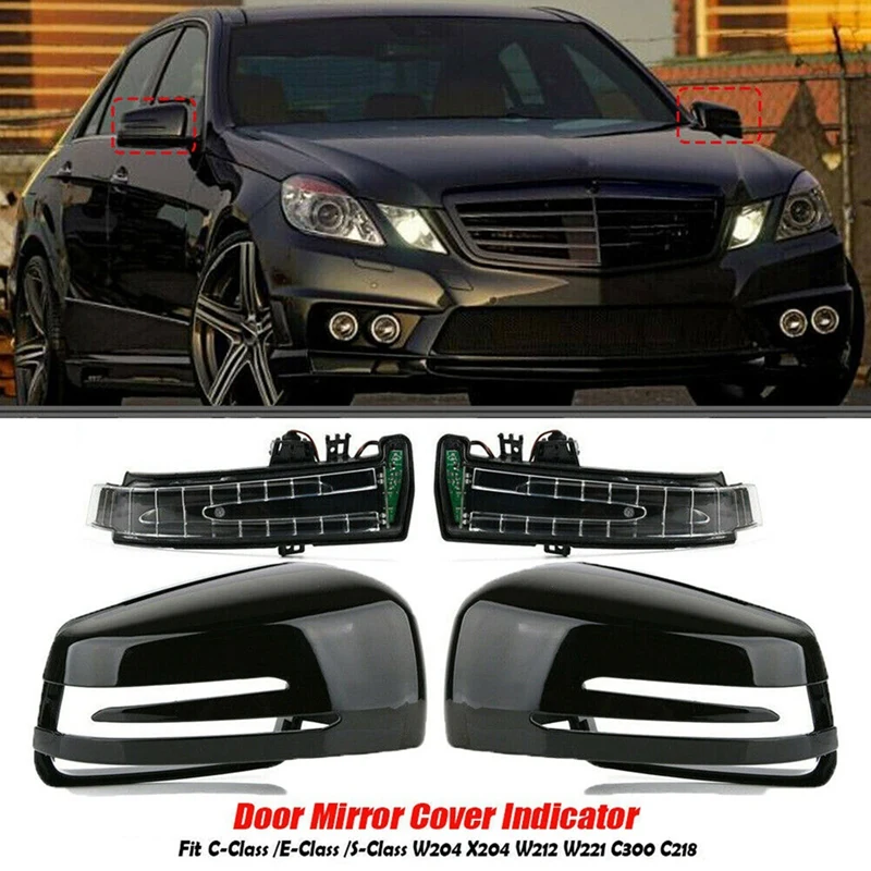 

Car Door Mirror Cover With LED Turn Signals For Mercedes Benz C E S Class W204 X204 W212 W221 C300 C218 2007-2013