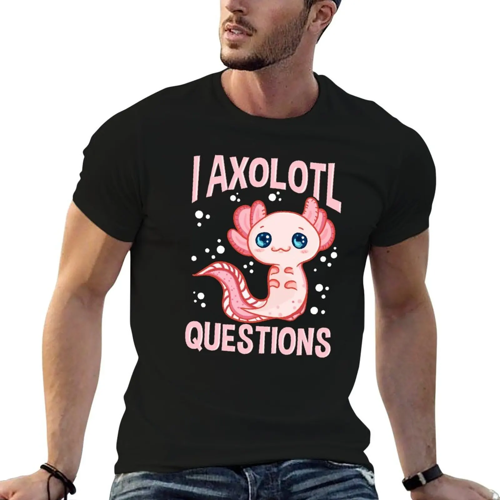 Para camisas masculinas axolotl gráfico camiseta pacote perguntas engraçadas eu & t peixe t para trocadilho camisas de algodão homem bonito andando