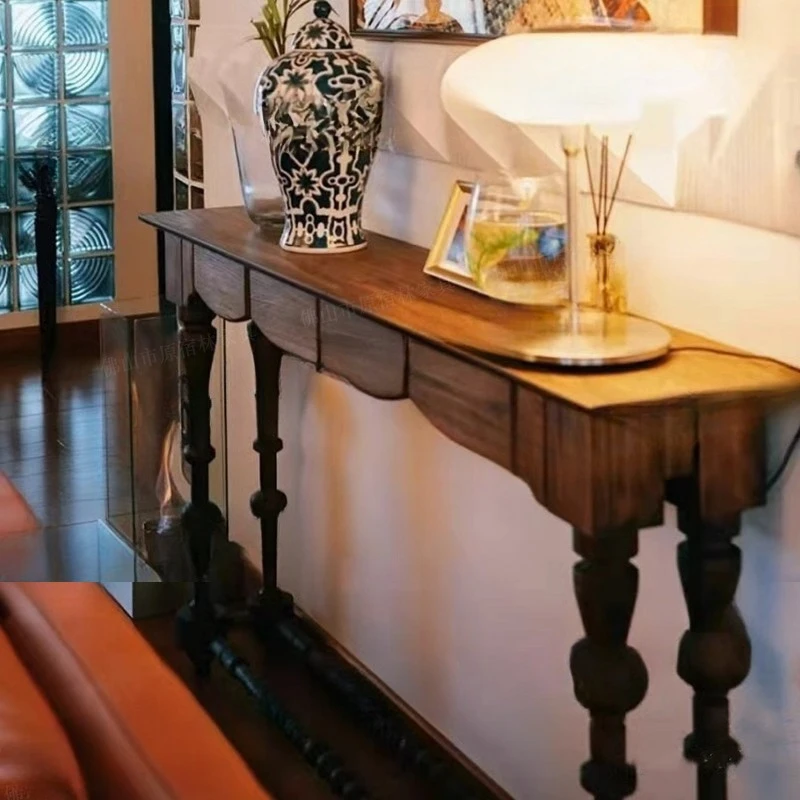 

American entrance cabinet, solid wood long retro corridor table